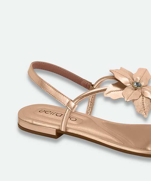 Sandália Feminina Rasteira Metalizada Beira Rio Rosê