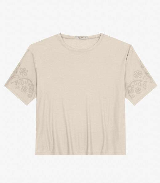 Blusa Manga Curta Plus Size Secret Glam Bege