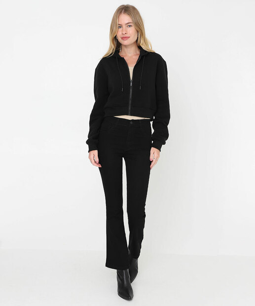 Casaco Feminino Cropped Moletom Flanelado Marisa Preto