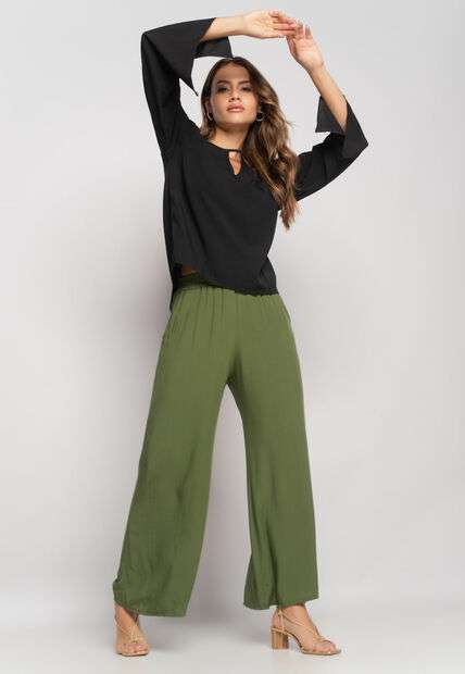 Blusa Manga Longa Flare Viscolinho Preto Salvatore