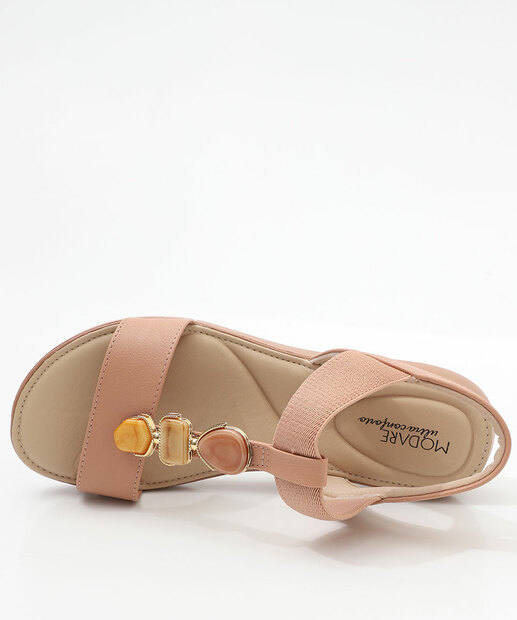 Sandália Feminina Rasteira Pedras Modare Bege