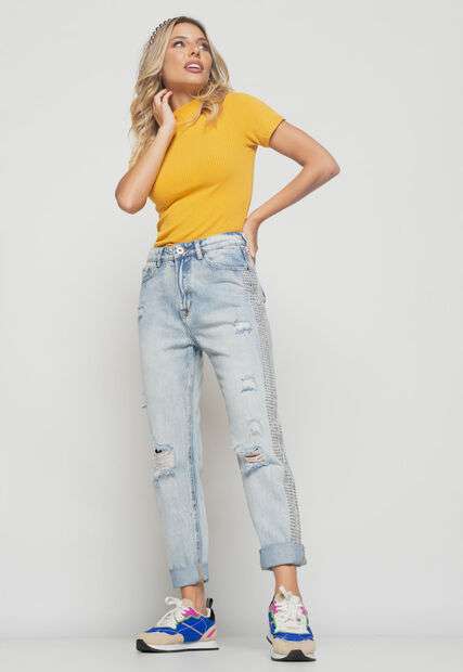 Blusa  Gola Alta Malha Canelada Mostarda