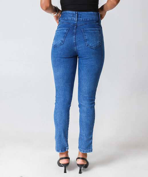 Calça Jeans Skinny Feminina Strass Azul