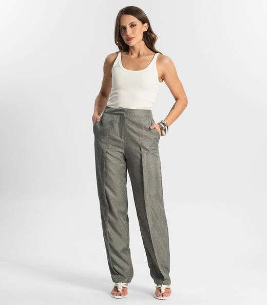 Image_Calça Feminina Reta Alfaiataria Style Box Cinza