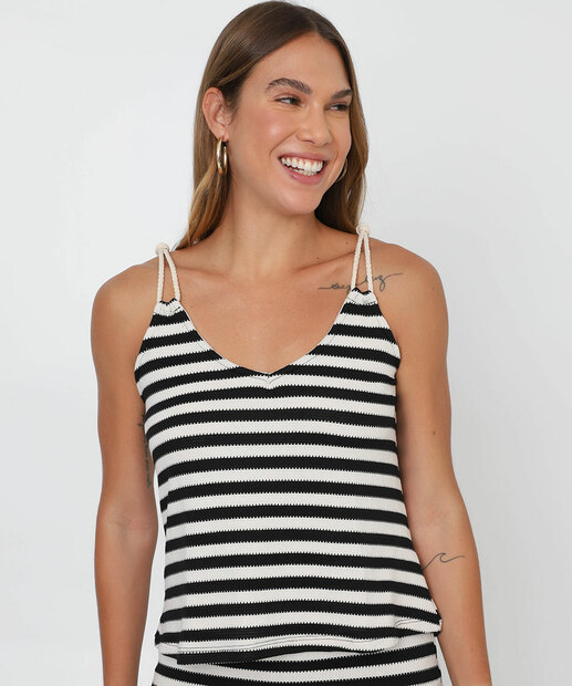 Blusa Regata Feminina Corda Listrada Marisa Off White