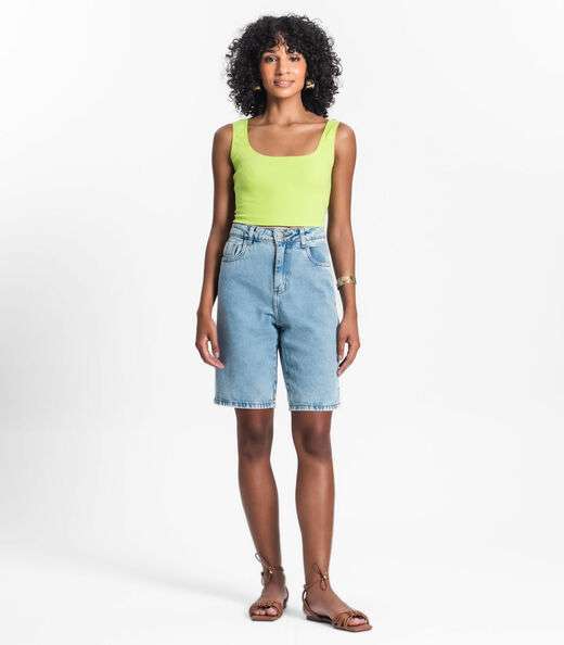 Top Cropped Ribana Básico Rovitex Verde