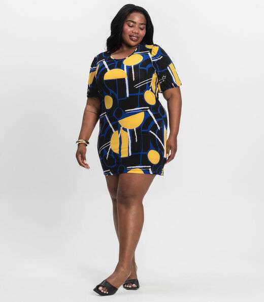 Vestido Malha Fria Plus Infinita Cor Azul