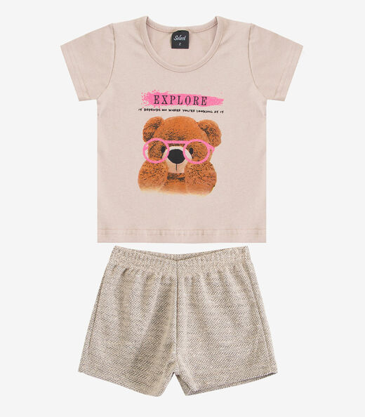 Conjunto Infantil Curto Verão Menina Select Marrom