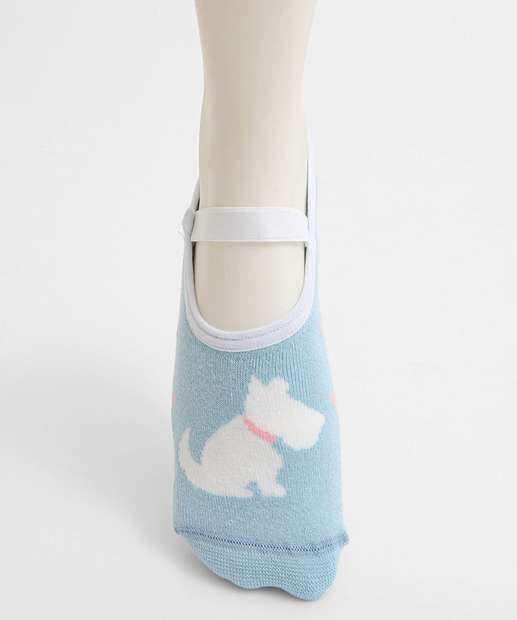 Meia Sapatilha Feminina Antiderrapante Marisa Azul