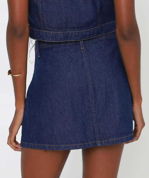 Mini Saia Jeans Feminina Botões Marisa Azul
