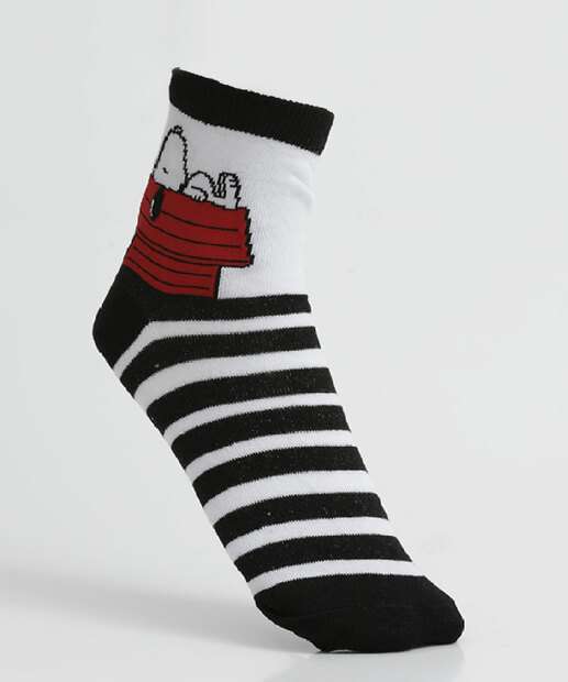 Kit 2 Pares Meias Feminina Cano Médio Estampada Snoopy
