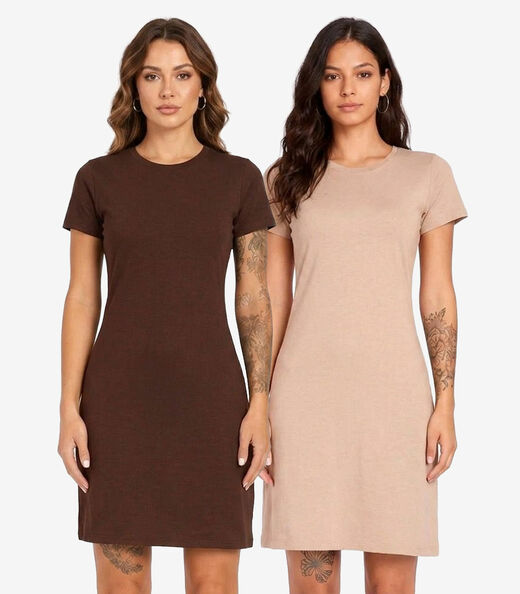 Image_Kit 2 Vestidos Femininos Curto Com Manga Infinita Cor Sortidos