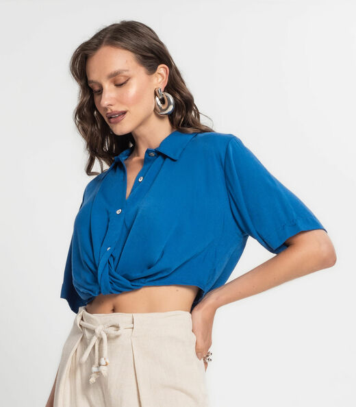 Camisa Cropped Feminina Endless Azul