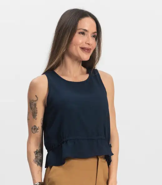 Regata Feminina em Crepe Infinita Cor Azul