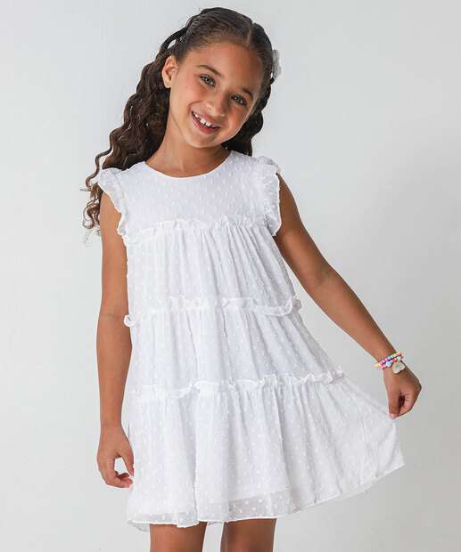 Vestido Infantil Plumette Marisa Tam 4 a 10 Off White