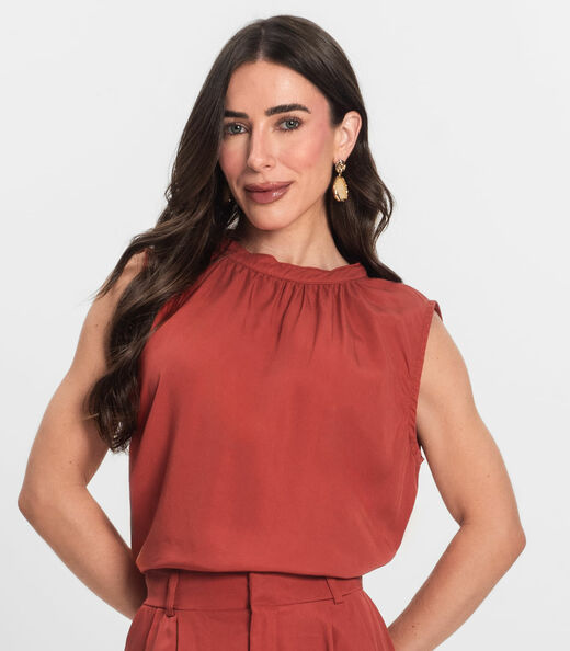 Regata Feminina Curta Com Gola Endless Marrom