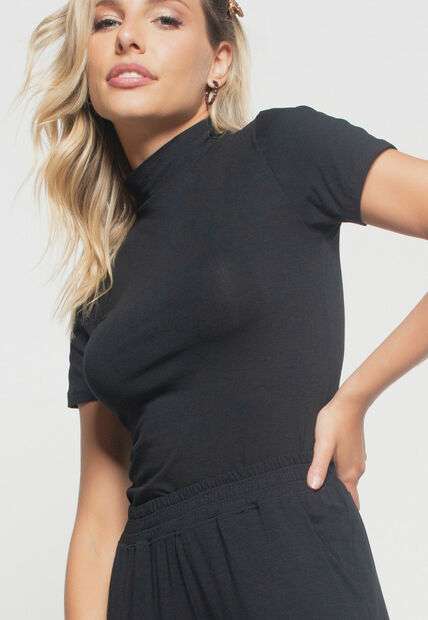 Kit 3 Blusas  Gola Alta Comfy Malha Preta, Rosa e Mescla