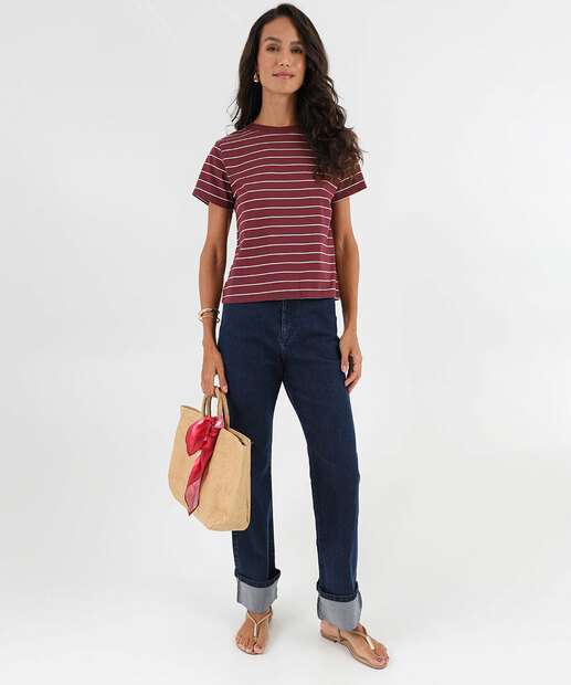 Blusa Feminina Listrada Manga Curta Marisa Vinho