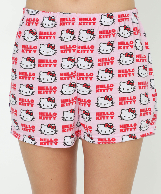 Pijama Feminino Manga Curta Hello Kitty Sanrio Cinza