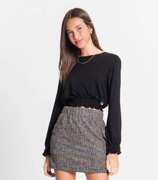 Blusa Juvenil Feminina Manga Longa Minty Preto