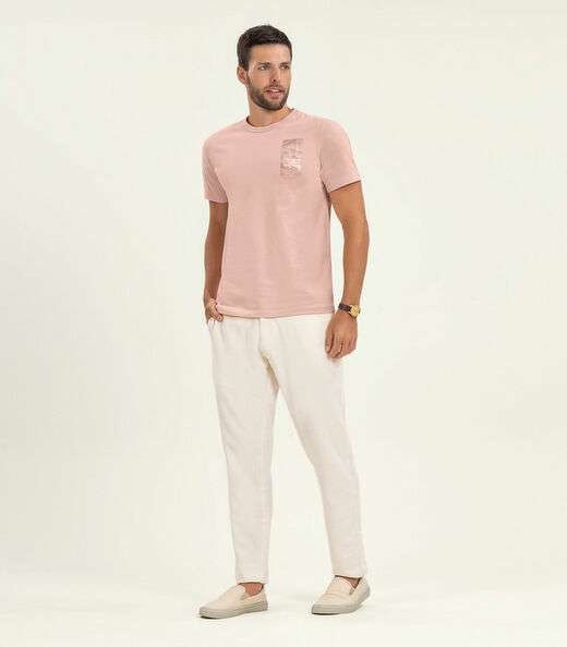 Camiseta Masculina Manga Curta Meia Malha Diametro Rosa