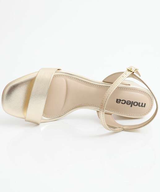 Sandália Feminina Salto Grosso Metalizada Moleca Dourada