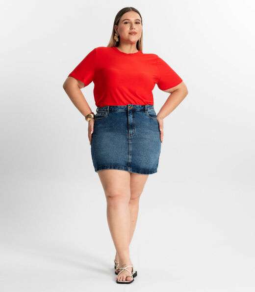 Blusa Plus Size Feminina Manga Curta Secret Glam Laranja