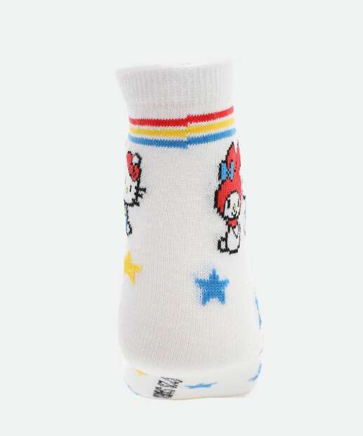 Kit 2 Meias Soquete Feminina Hello Kitty e Kuromi Branco