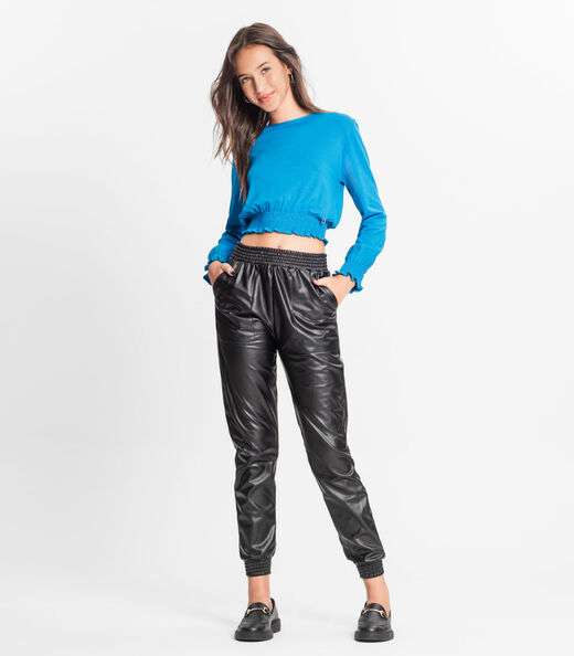 Blusa Juvenil Feminina Manga Longa Minty Azul