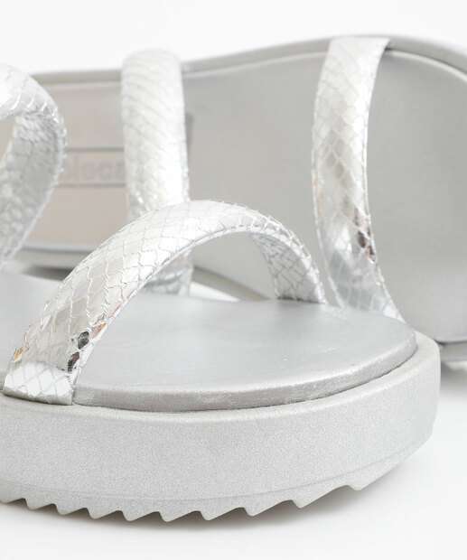 Tamanco Feminino Flatform Tiras Moleca Prateado