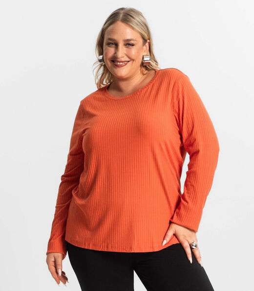 Image_Blusa Manga Longa Ribana Canelada Secret Glam Laranja