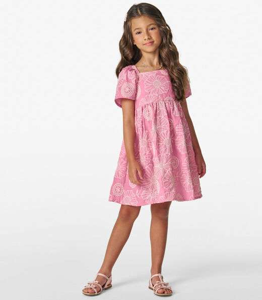 Vestido Infantil em Algodão Flor Trick Nick Rosa