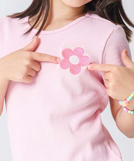 Blusa Infantil Canelada Bordado Marisa Tam 4 a 10 Rosa