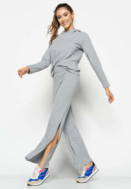 Casaco  Comfy Malha Canelada Com Capuz Mescla