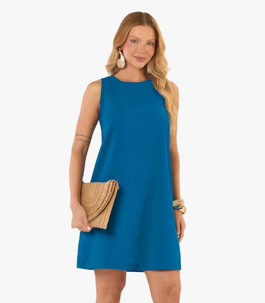 Image_Vestido Feminino Curto Tecido Twill Rovitex Azul