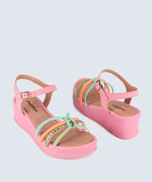 Sandália Infantil Anabela Strass Pink Cats 