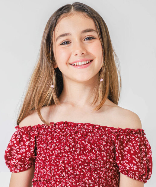 Vestido Juvenil Ciganinha Lastex Floral Marisa Tam 10 a 16 Vermelho