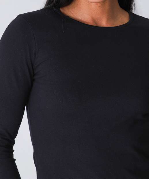 Blusa Feminina Cotton Manga Longa Marisa Preto