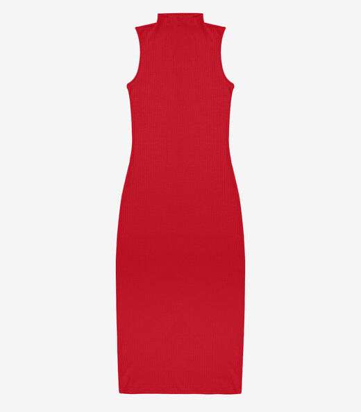 Vestido Midi Ribana Canelada Rovitex Vermelho