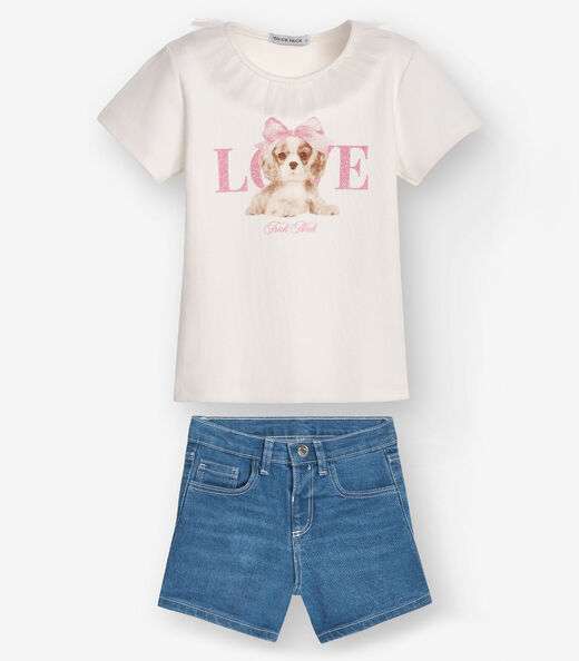 Conjunto Menina Blusa Com Shorts Trick Nick Bege