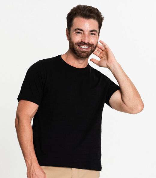 Camiseta Masculina Meia Malha Maquinetada Diametro Preto