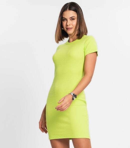 Vestido Acinturado Em Ribana Canelada Rovitex Verde