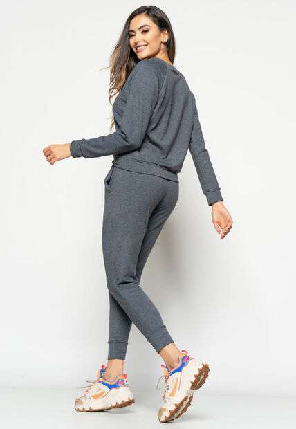 Casaco  Comfy Com Gola Canoa Moletinho Grafite