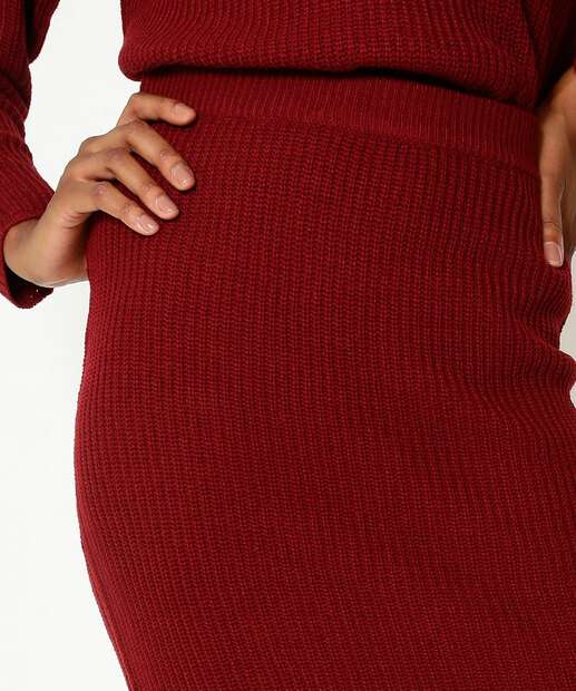 Saia Midi Feminina Tricô Fenda Marisa