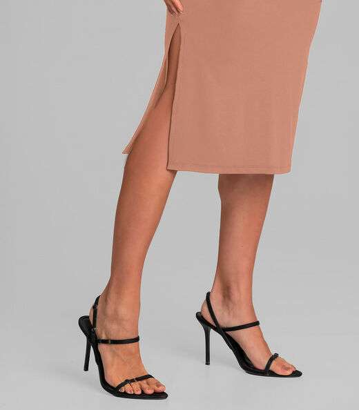 Vestido Midi Feminino Decote Canoa Dianna Marrom