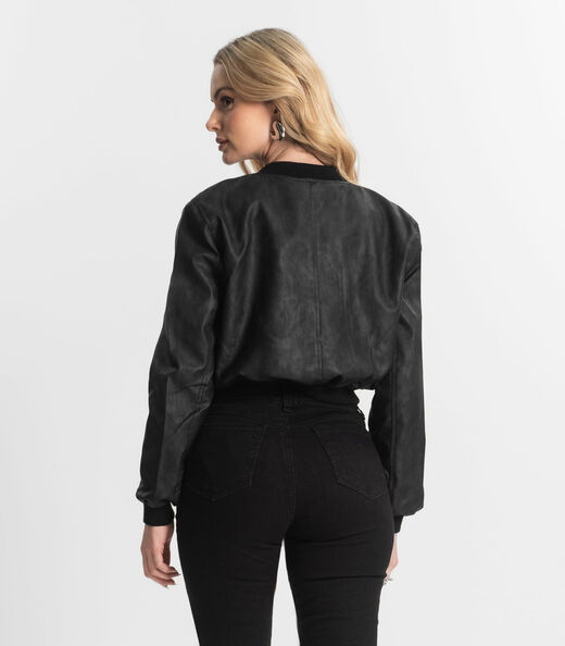 Jaqueta Feminina Bomber PU Hansez Preto