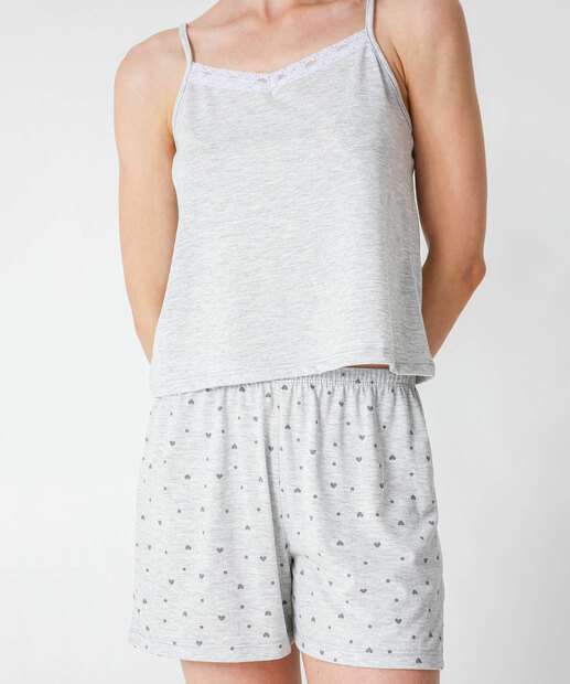 Pijama Feminino Estampa Coração Alças Finas Marisa