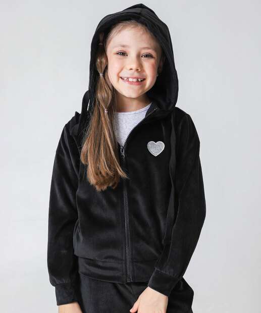 Conjunto Infantil Plush Capuz Marisa Tam 4 a 10 Preto