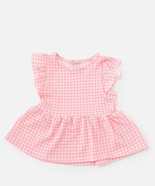 Conjunto Infantil Quadriculado Babado Marisa Tam 1 a 3 Rosa