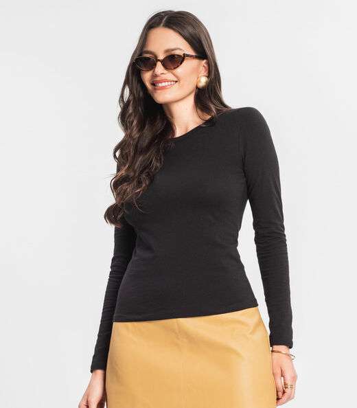 Blusa Manga Longa Básica Select Preto
